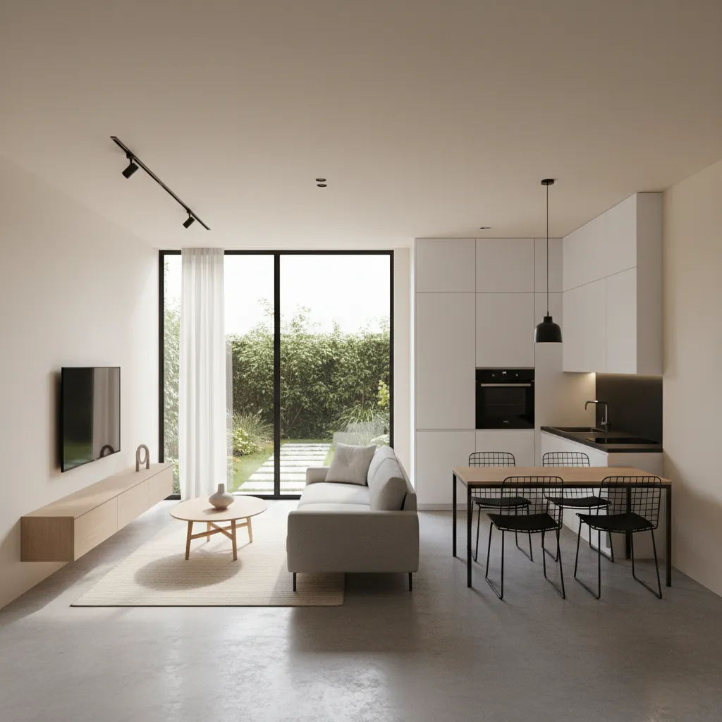 Visualisasi 3D rumah kecil ukuran 4x7 dengan desain modern