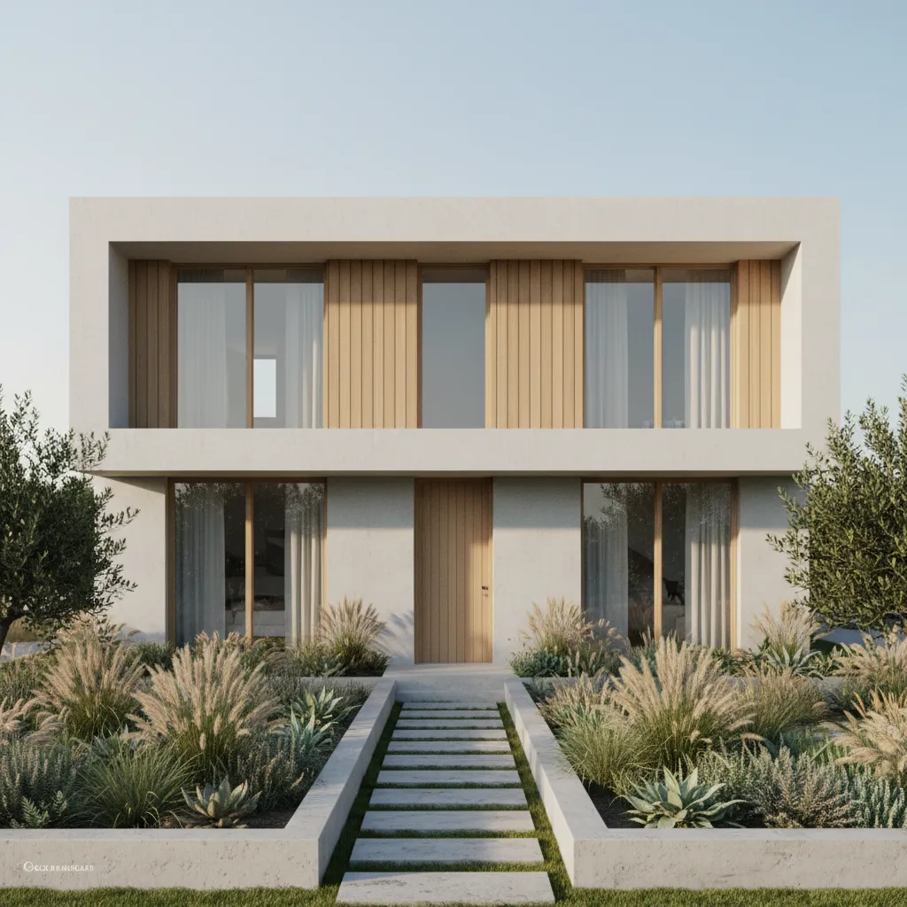 Visualisasi desain rumah desa modern dalam tampilan 3D