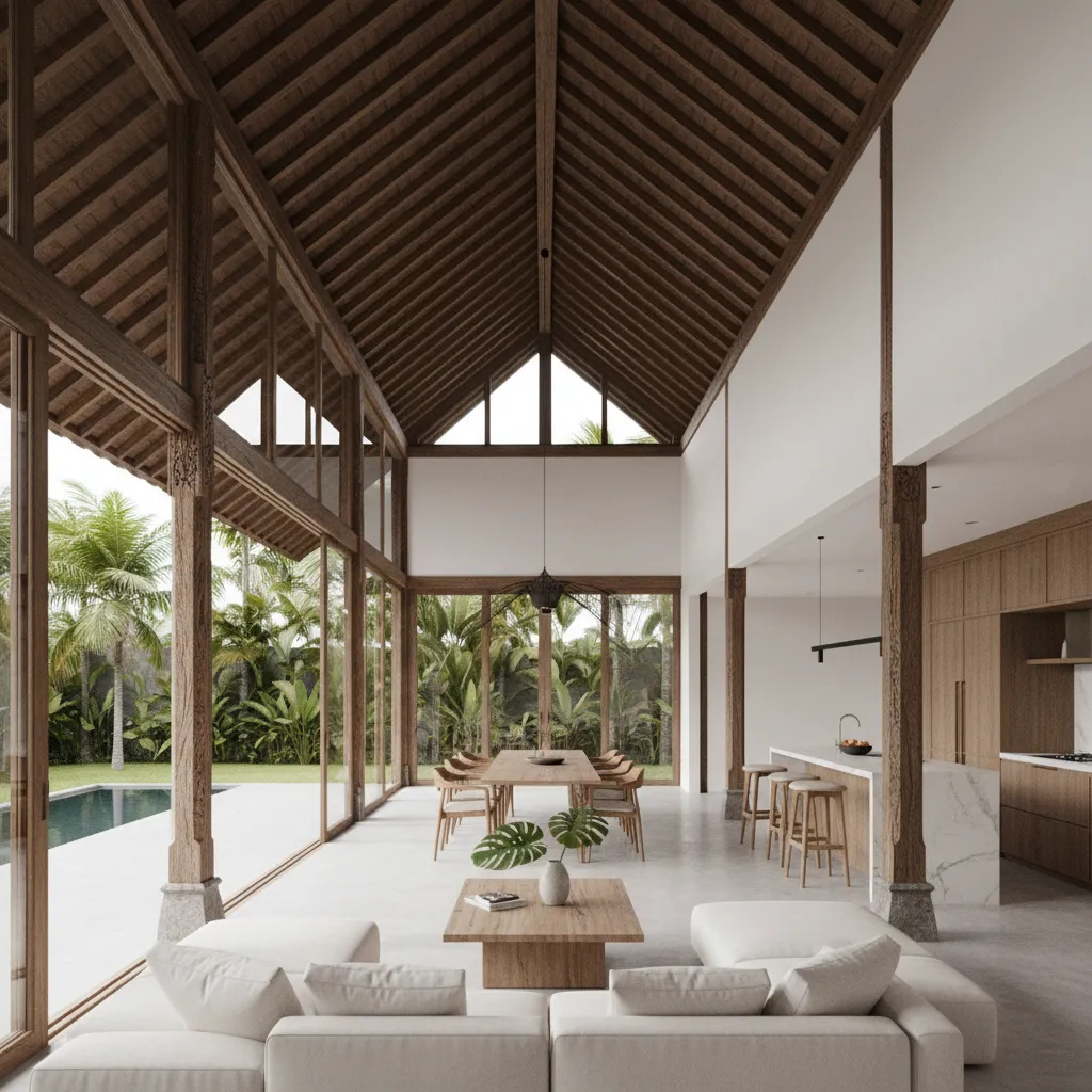 Visualisasi rumah joglo modern dengan tata ruang tradisional