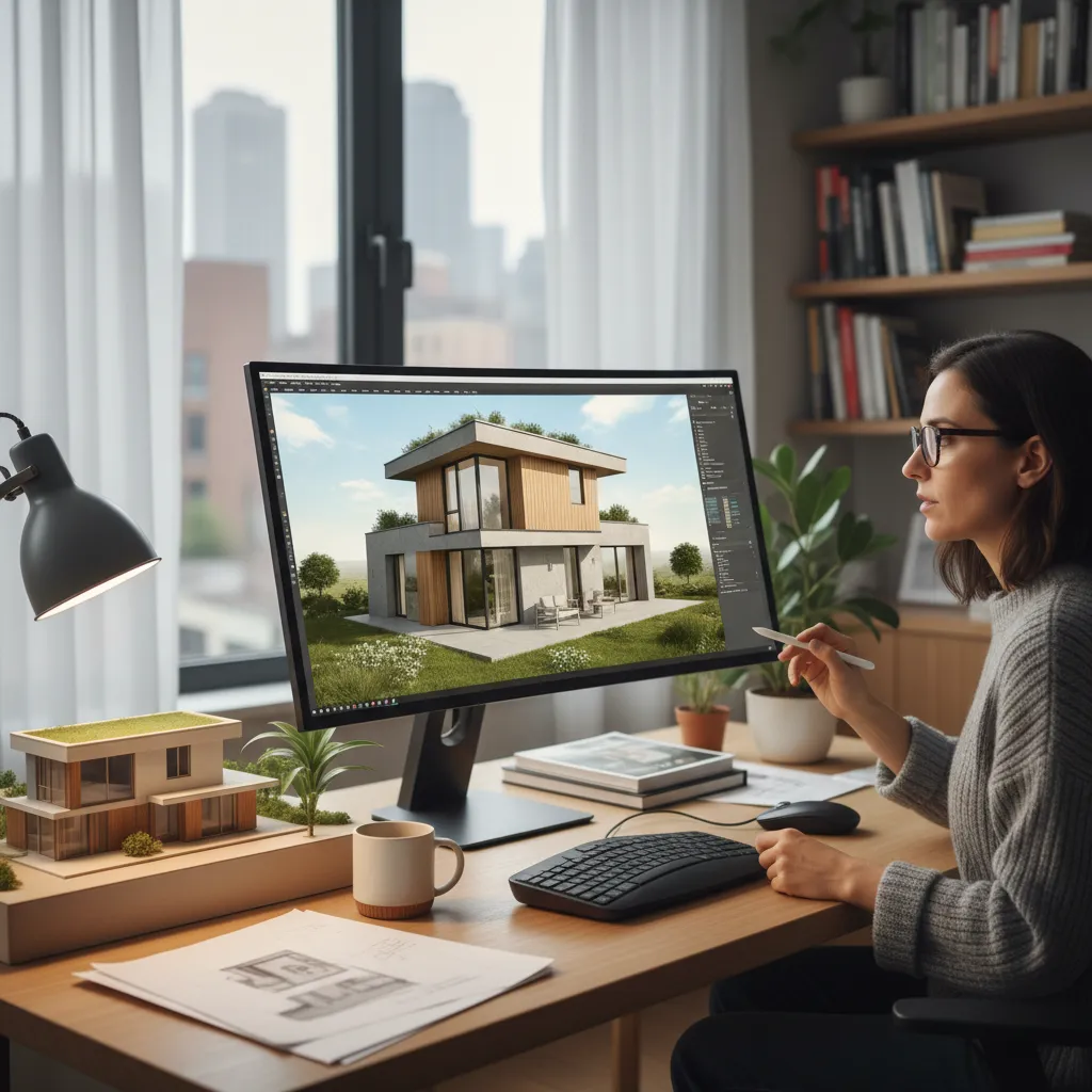 Visualisasi desain rumah kecil sebelum dibangun