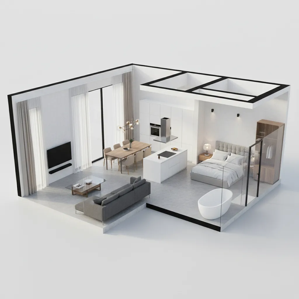 visualização 3D de planta de casa gerada por software de design