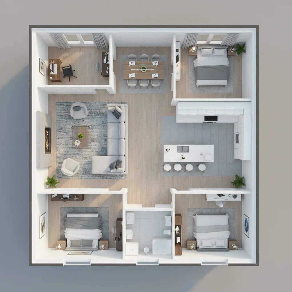 visualização completa de casa em modelo 3D gerado por aplicativo