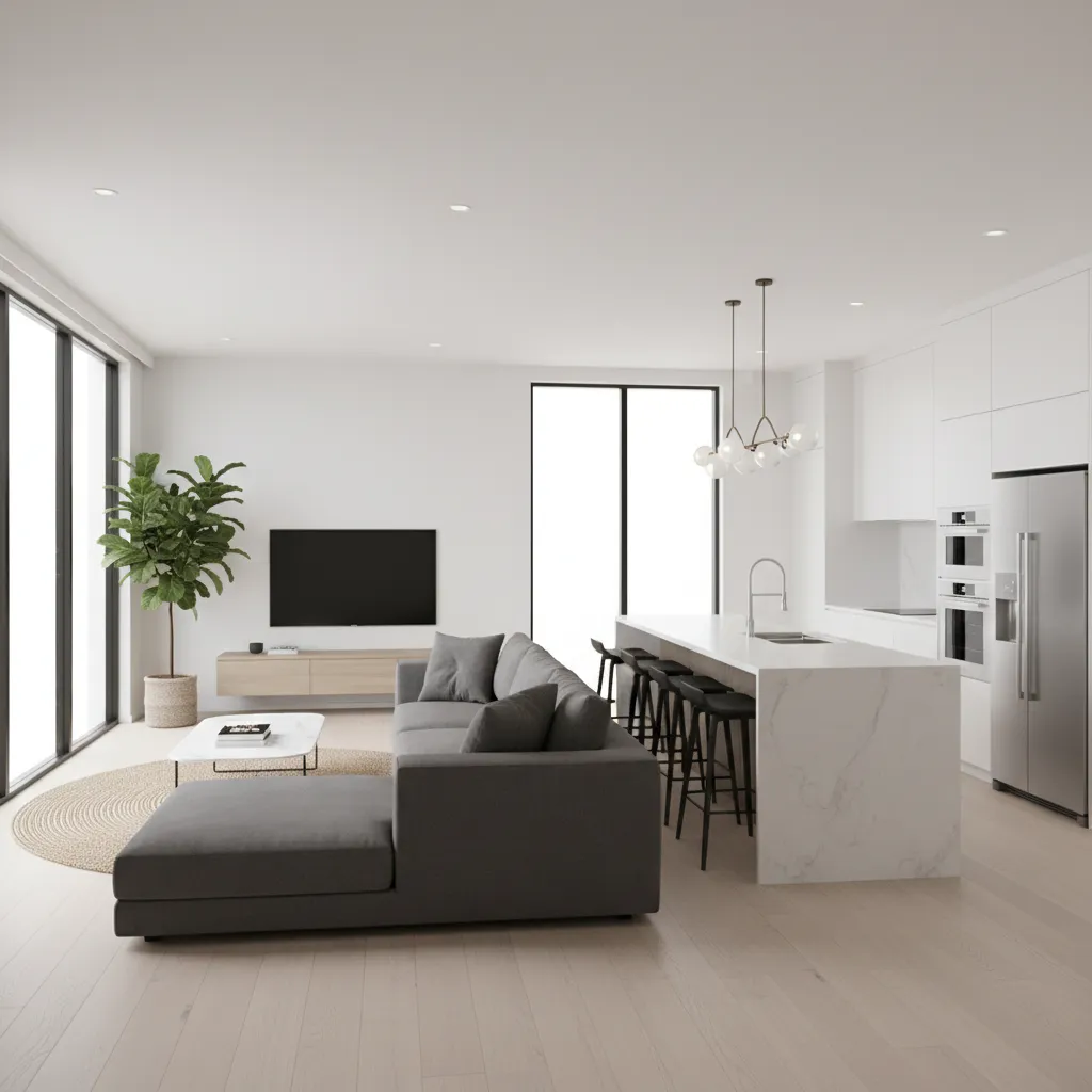 visualização interna de casa em 3D criada em software