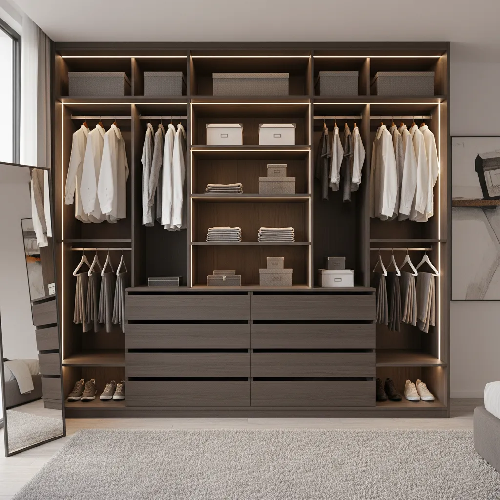 Visualización 3D del diseño interior de un armario empotrado