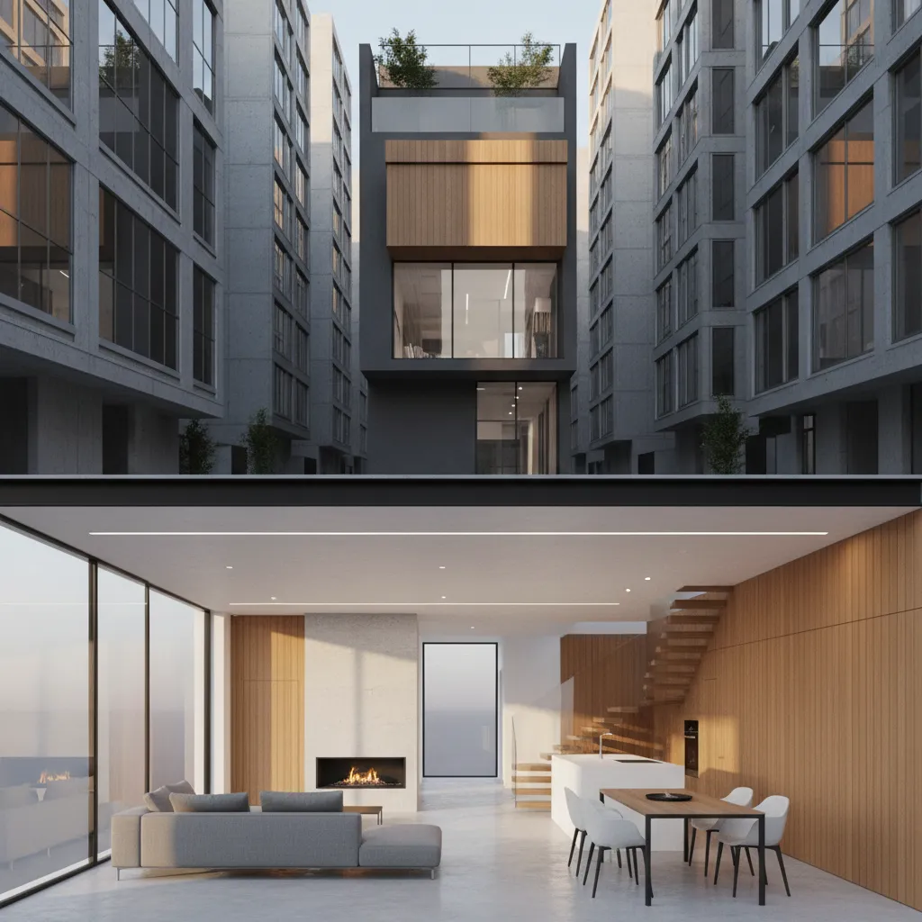 Render 3D de una casa moderna en terreno 7x14