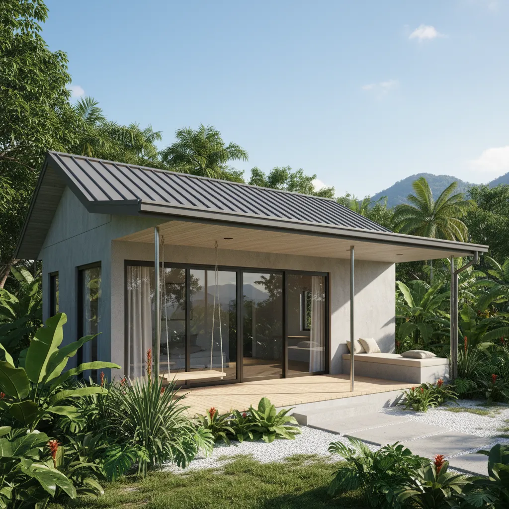 Render 3D de una casa pequeña moderna y sencilla