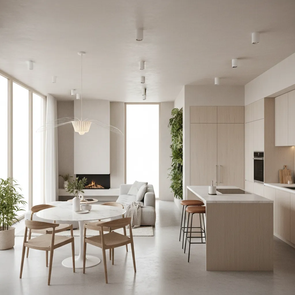 Render 3D de diseño interior para una casa compacta