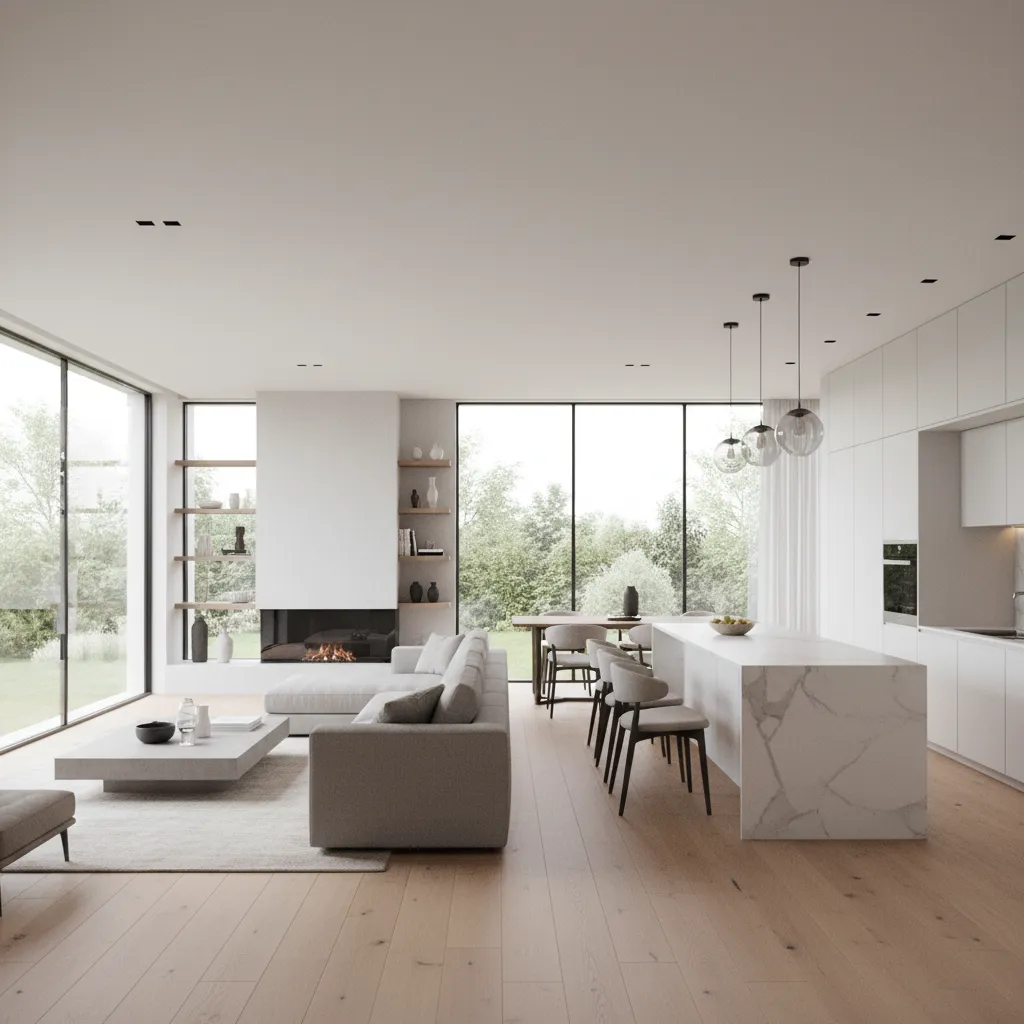 Render 3D de interior de casa moderna generado a partir de un plano