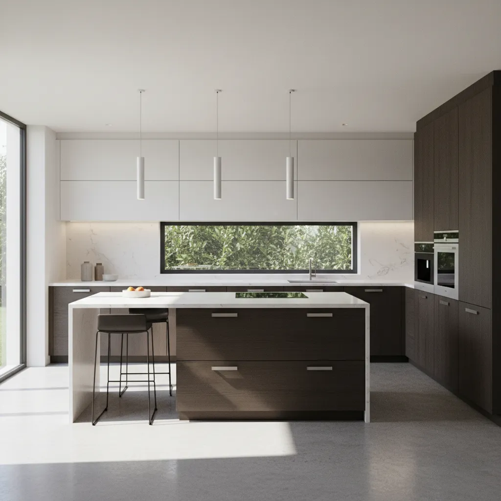 Visualización 3D de una cocina moderna en proceso de diseño