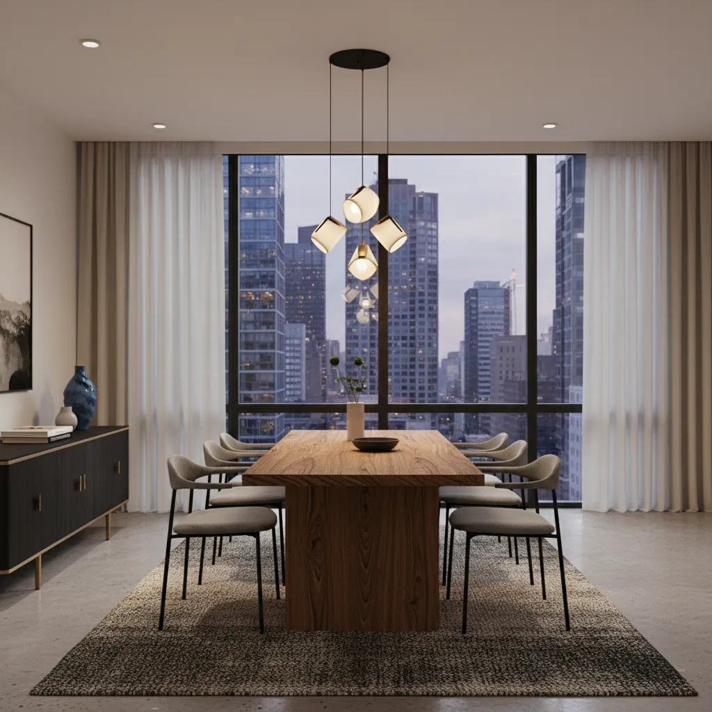 Render 3D realista de un comedor moderno