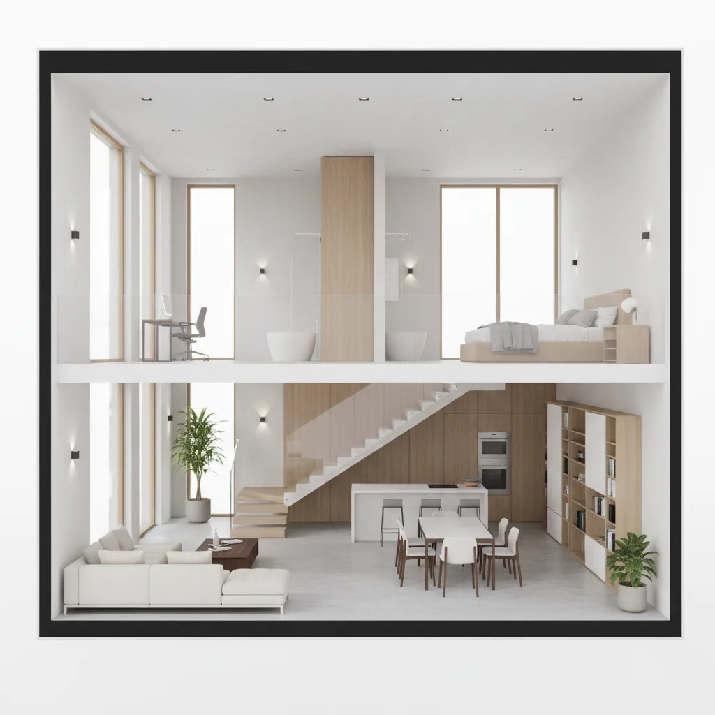 Visualización 3D de un diseño de casa sencilla
