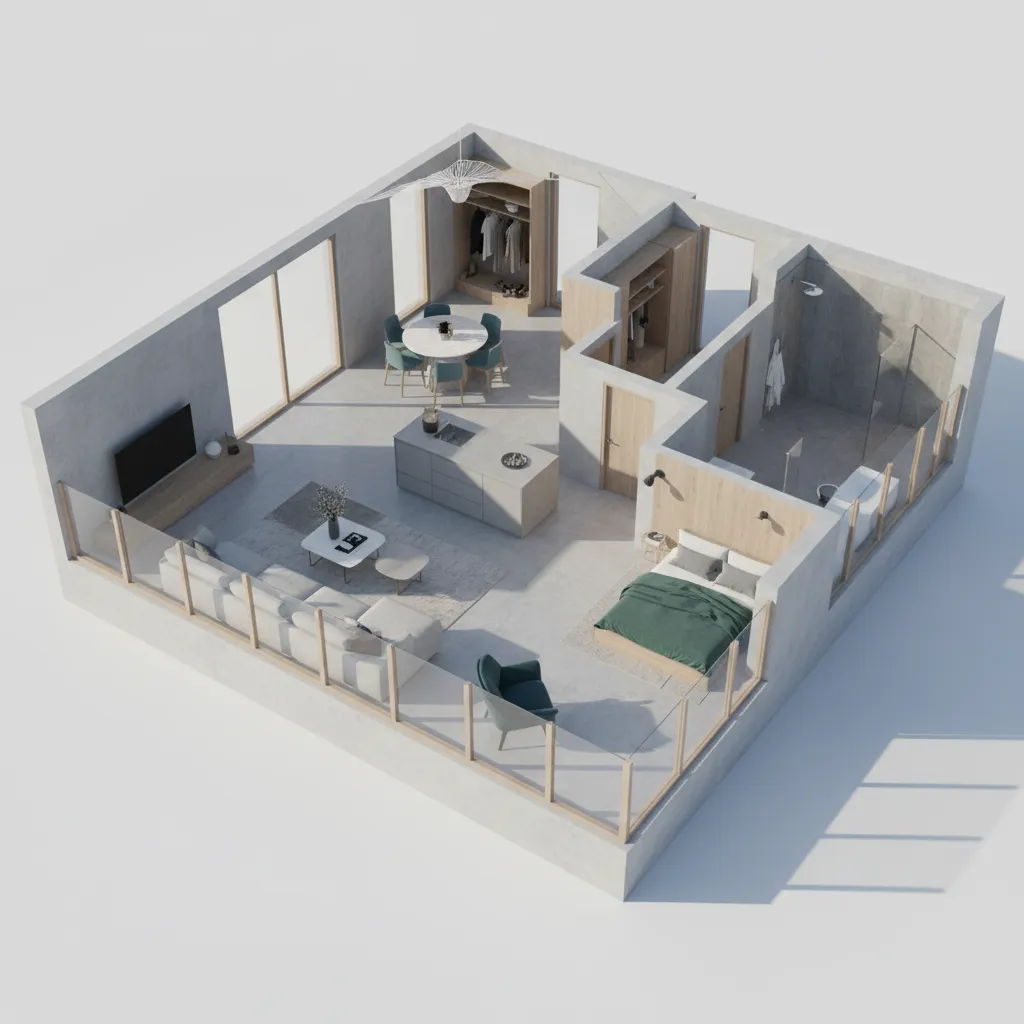 Visualización 3D de la distribución interior de una vivienda