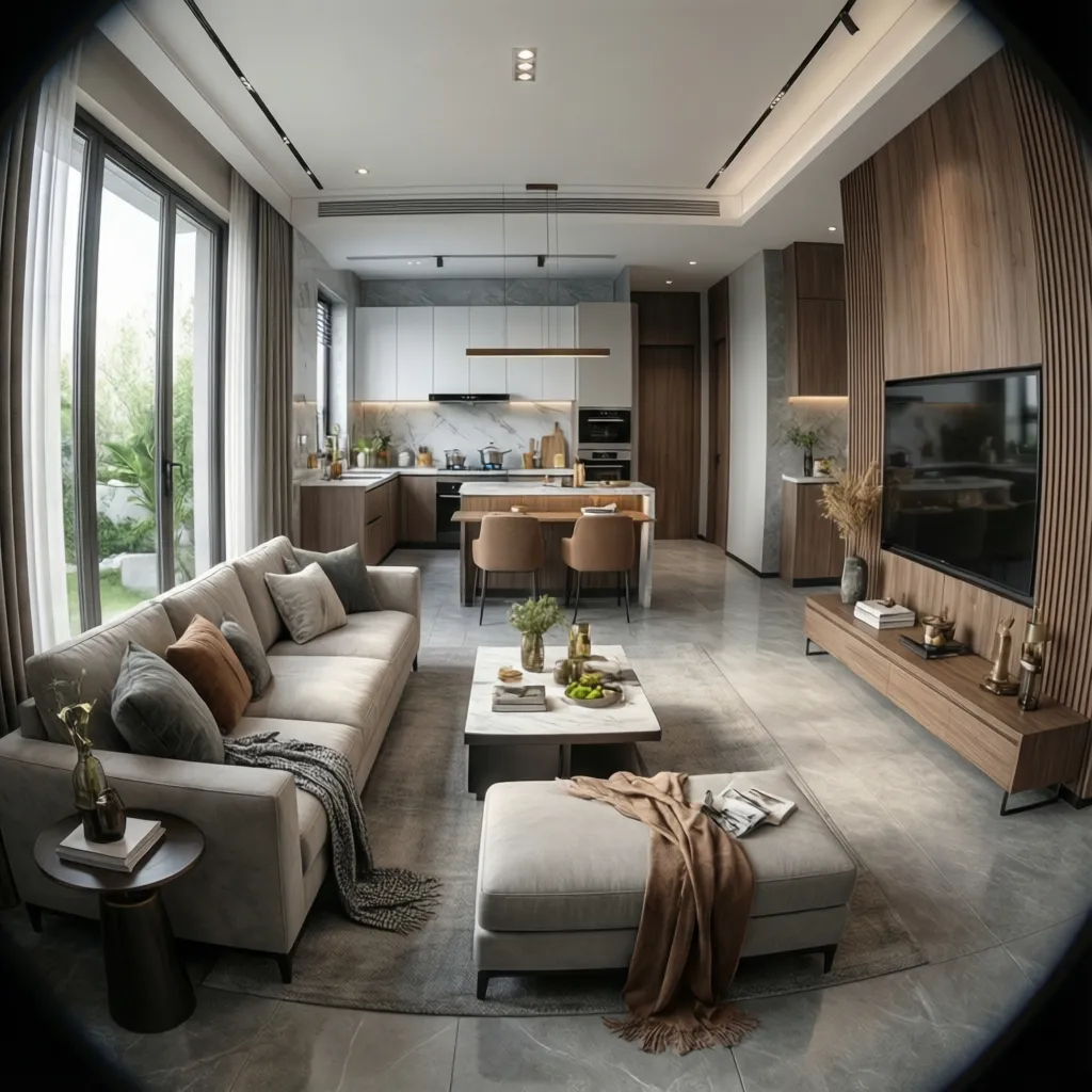 Render 3D de un apartamento basado en un plano de interiores