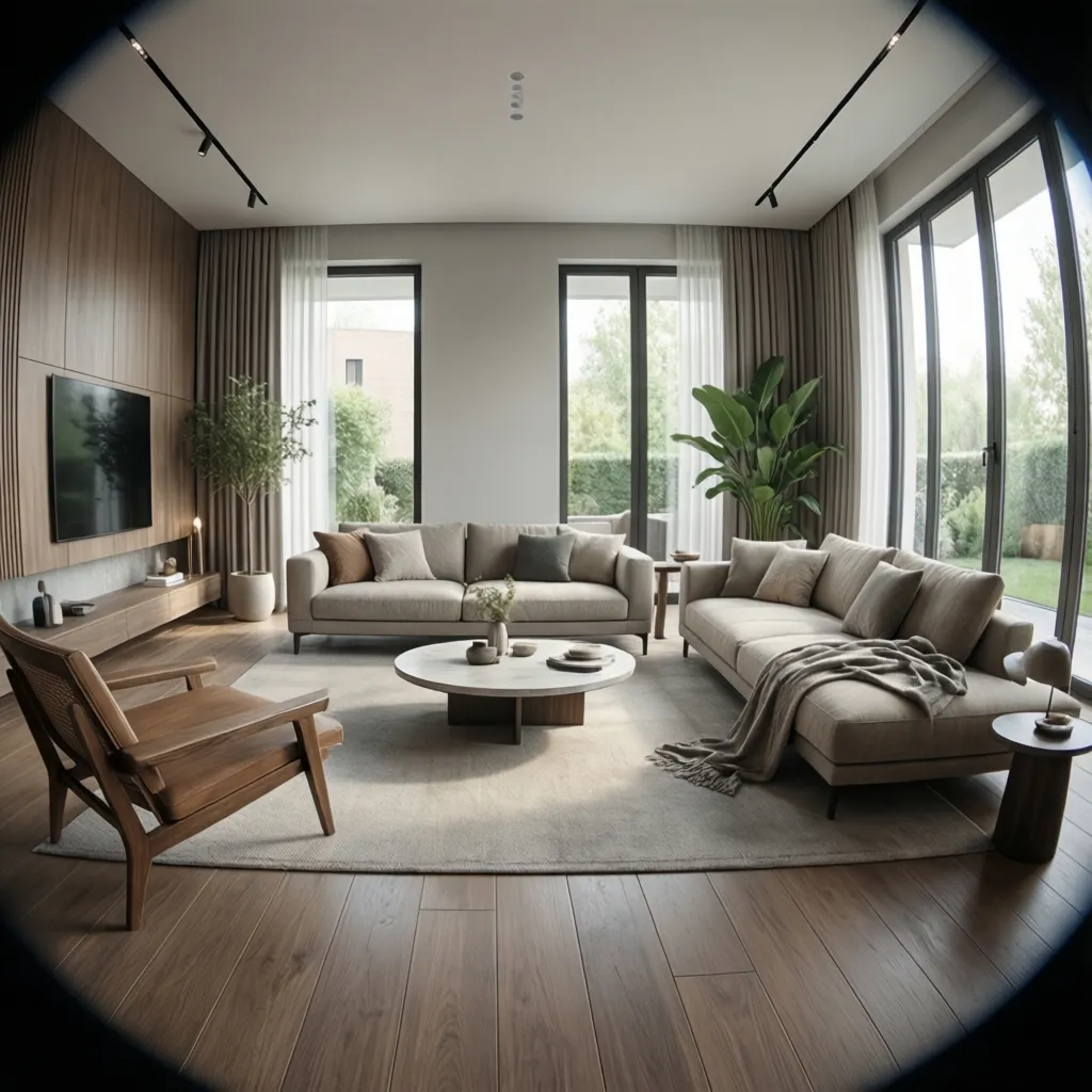 Visualización 3D de un salón moderno usada en proyectos de interiorismo