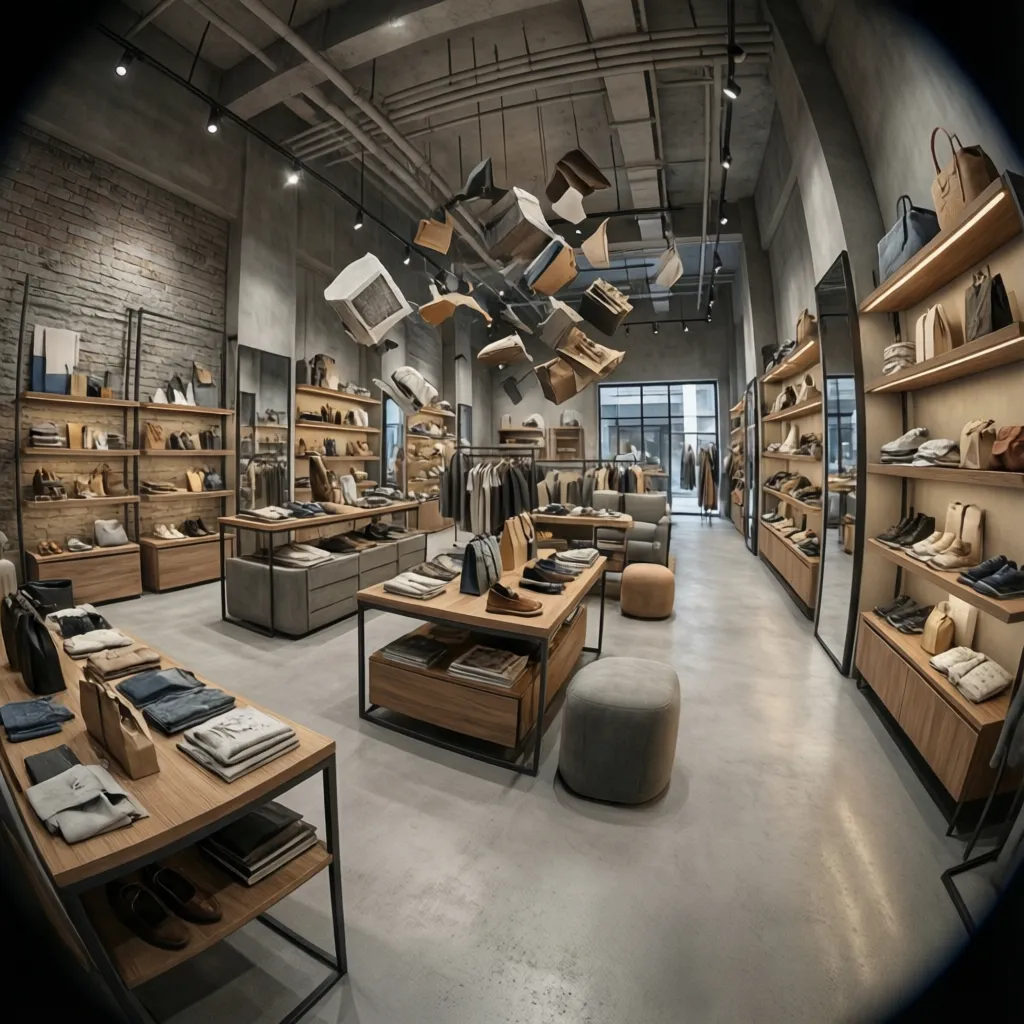 Render 3D de diseño interior de tienda antes de construir