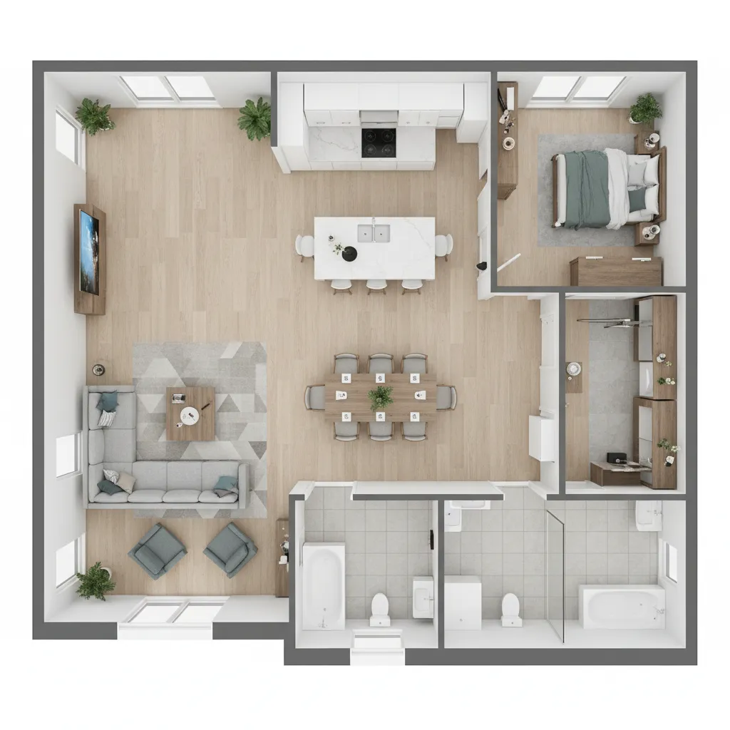 Visualización 3D de la distribución interior de una casa