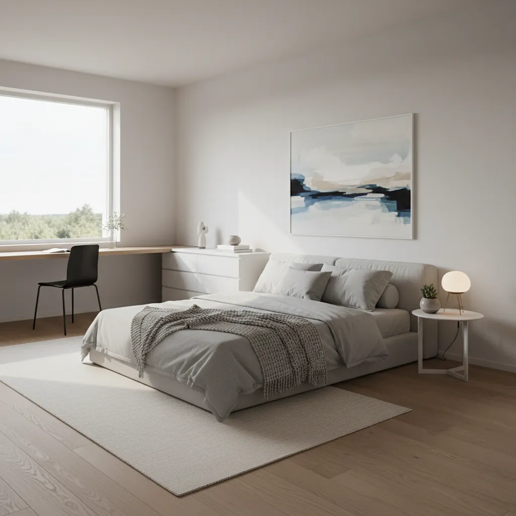 Visualización 3D realista de un dormitorio moderno