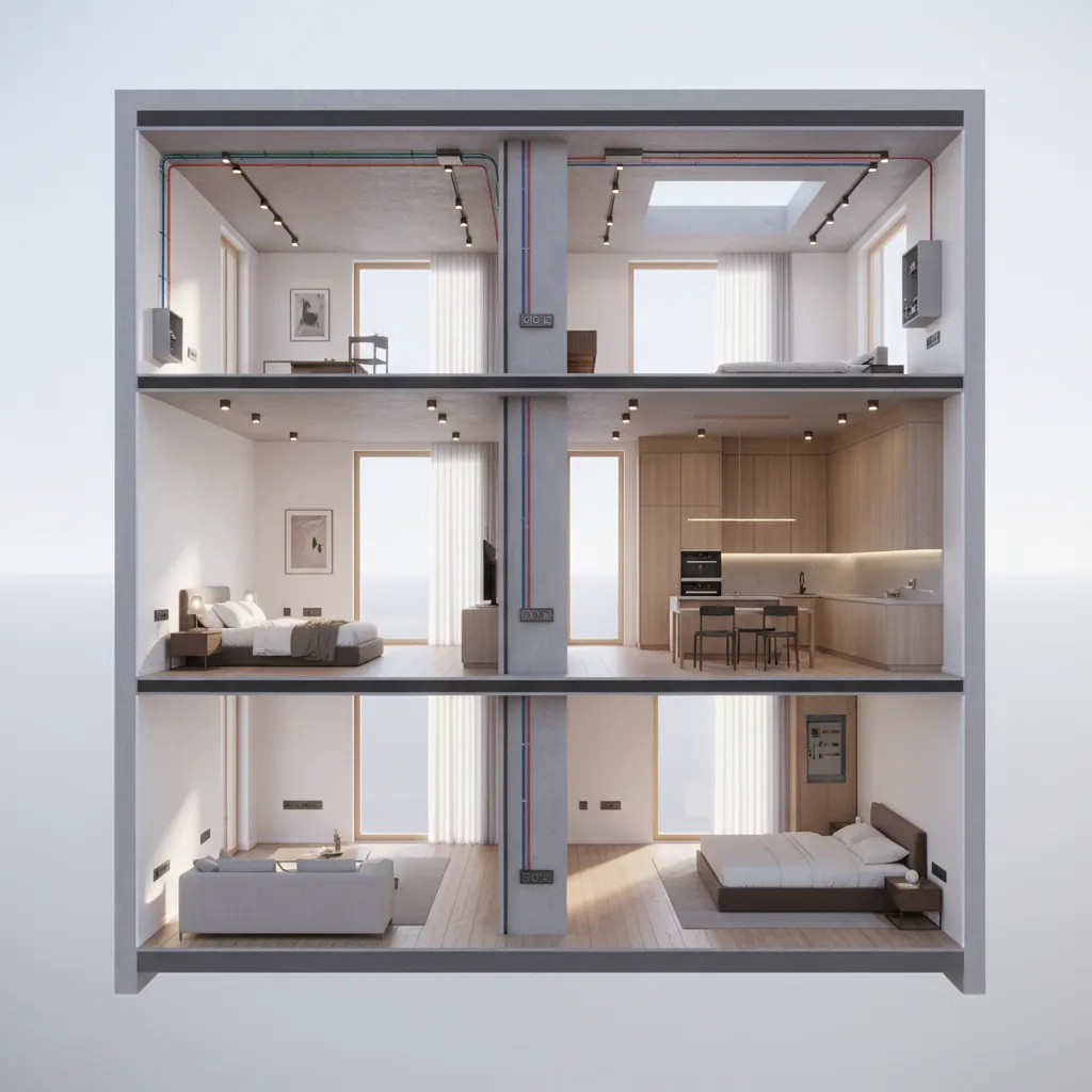 Visualización 3D de una vivienda con distribución eléctrica