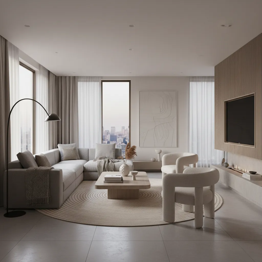 Render 3D de diseño interior de una vivienda