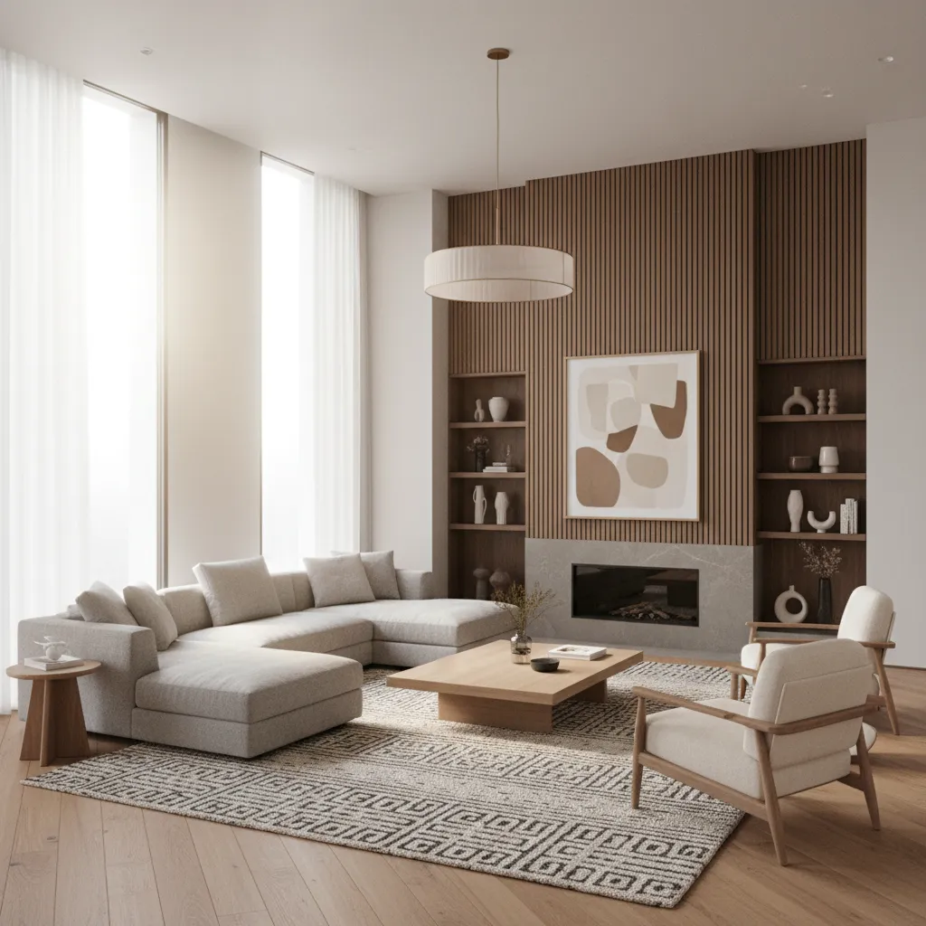 Render 3D de un salón moderno antes de ser construido