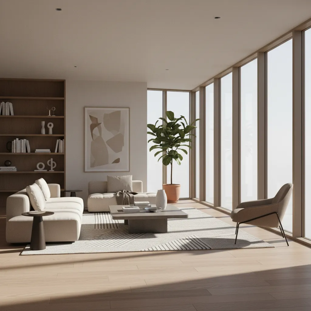 Render 3D realista de diseño interior residencial