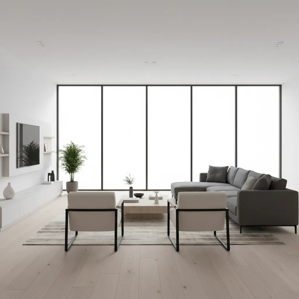 Visualización 3D realista de un salón generado con software de diseño