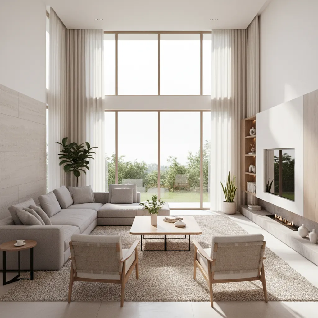 Visualización 3D de un salón moderno generado por software de diseño