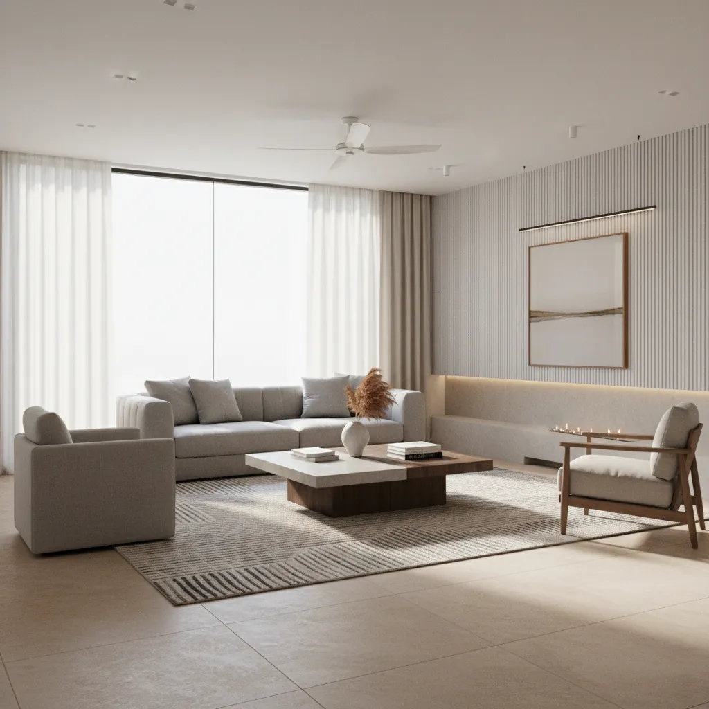 Visualización 3D de un salón generado con software de diseño de interiores