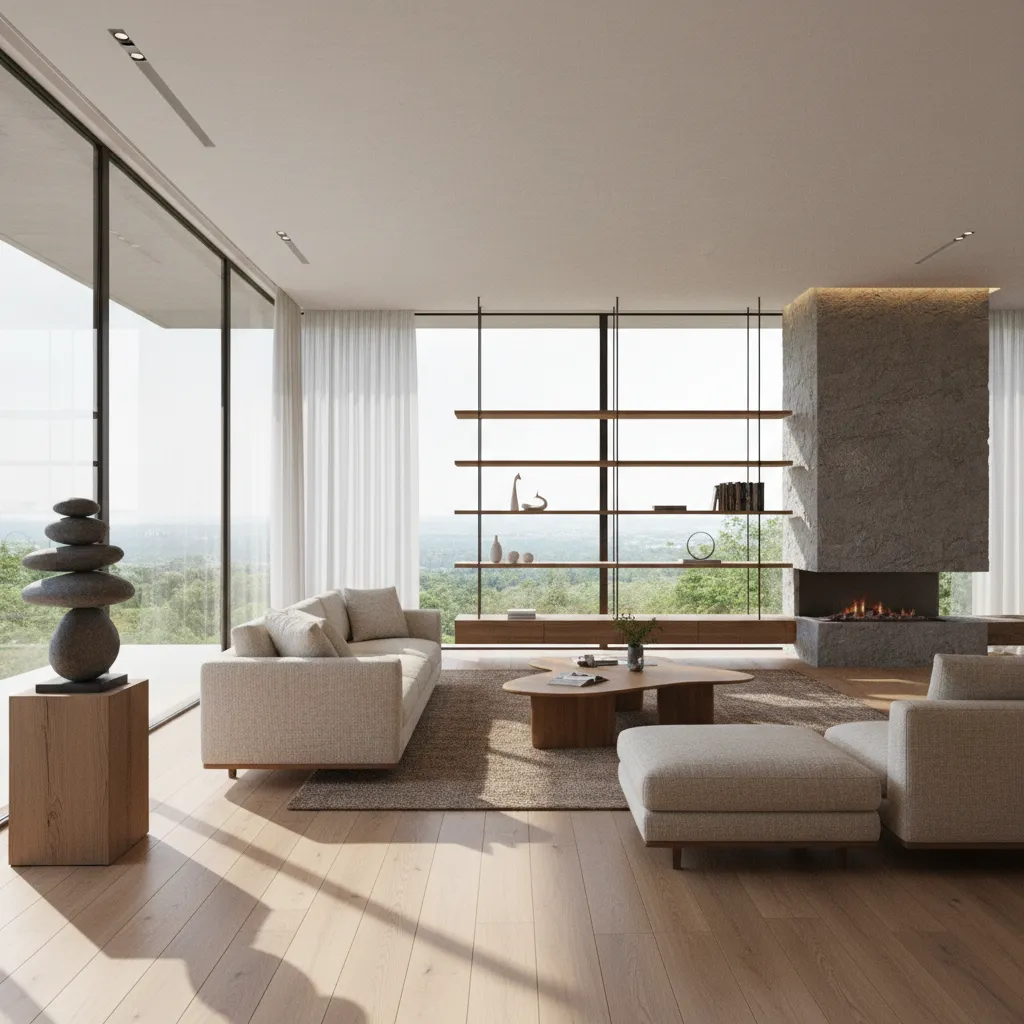 Render 3D realista de un salón moderno generado desde software de diseño