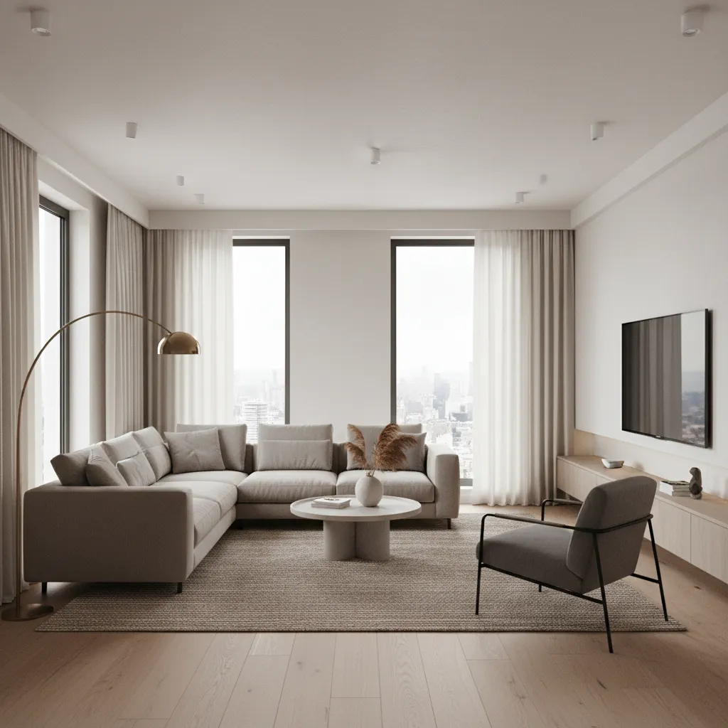 Visualización 3D realista de un salón antes de una reforma