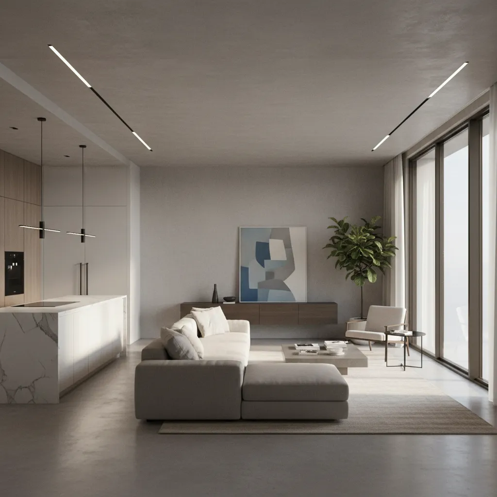 Render 3D realista de un diseño interior contemporáneo