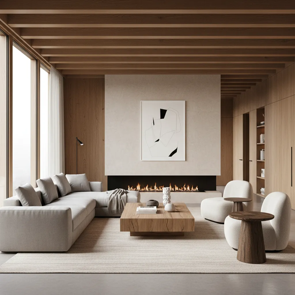 Render realista de un salón moderno diseñado digitalmente