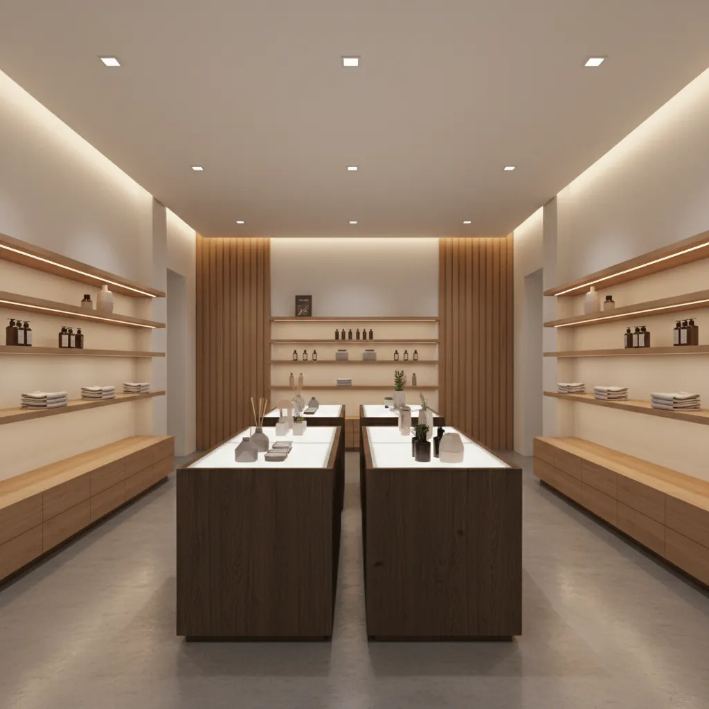 Render 3D realista de un local comercial moderno