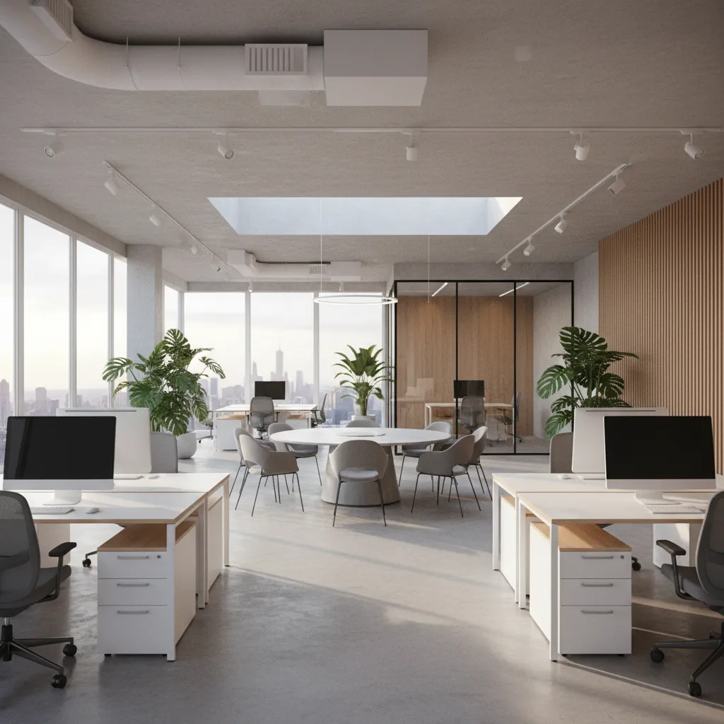 Render 3D de una oficina moderna antes de su construcción