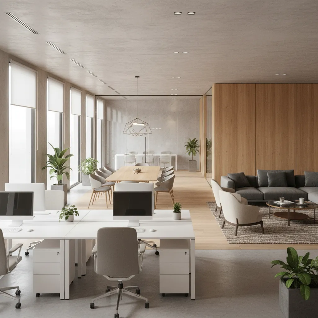 Render 3D de una oficina moderna antes de construirse