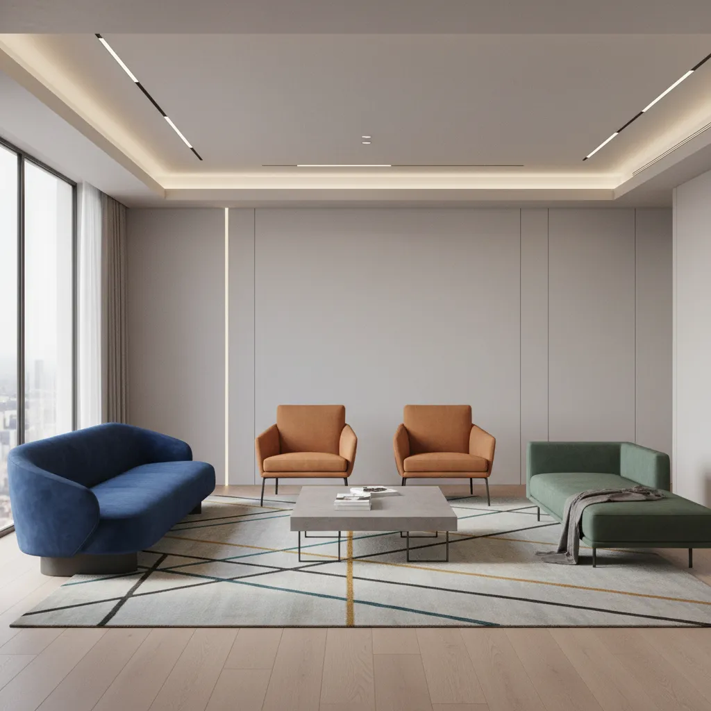 Render 3D de un salón para probar combinaciones de color