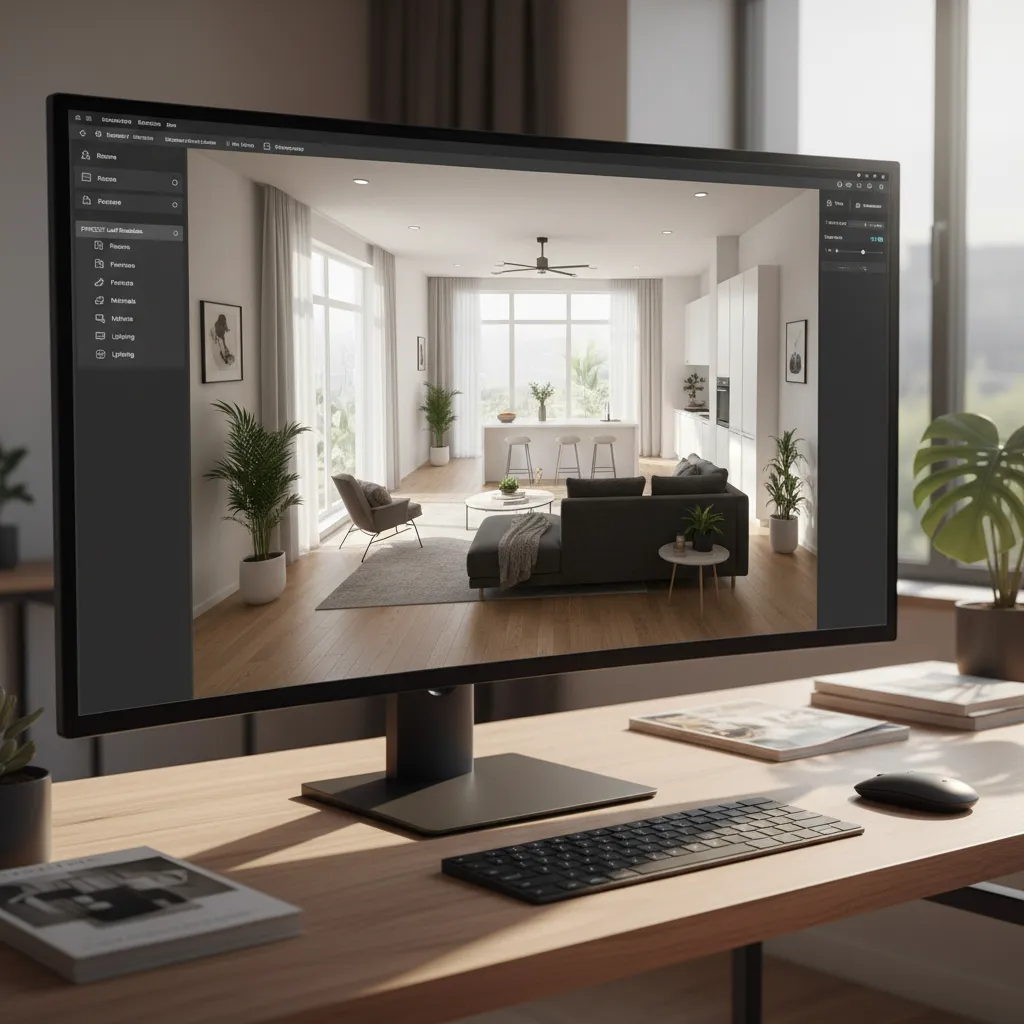 Visualización 3D de un plano de vivienda en un ordenador