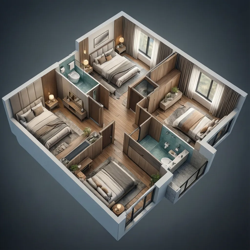 Visualización 3D de la distribución interior de una vivienda