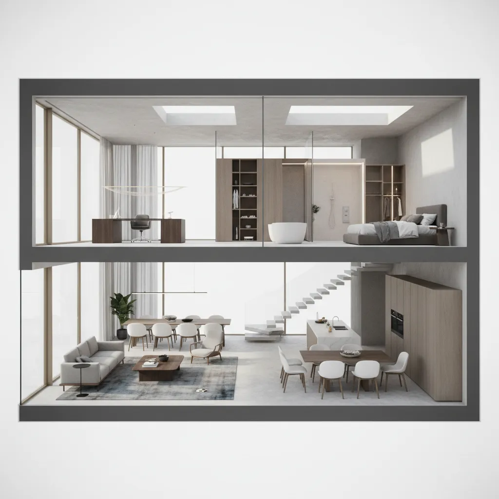 Visualización 3D de una casa basada en un plano arquitectónico