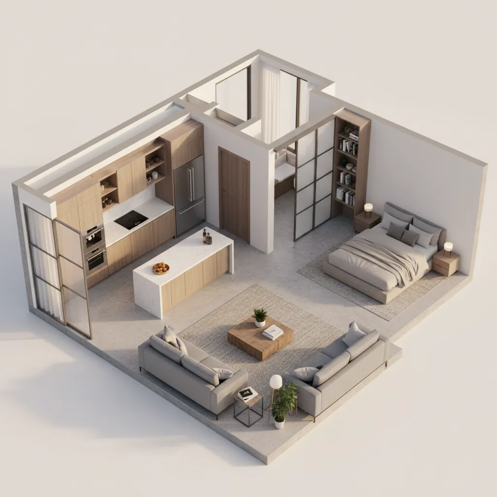 Vista 3D de una casa generada a partir de un plano digital