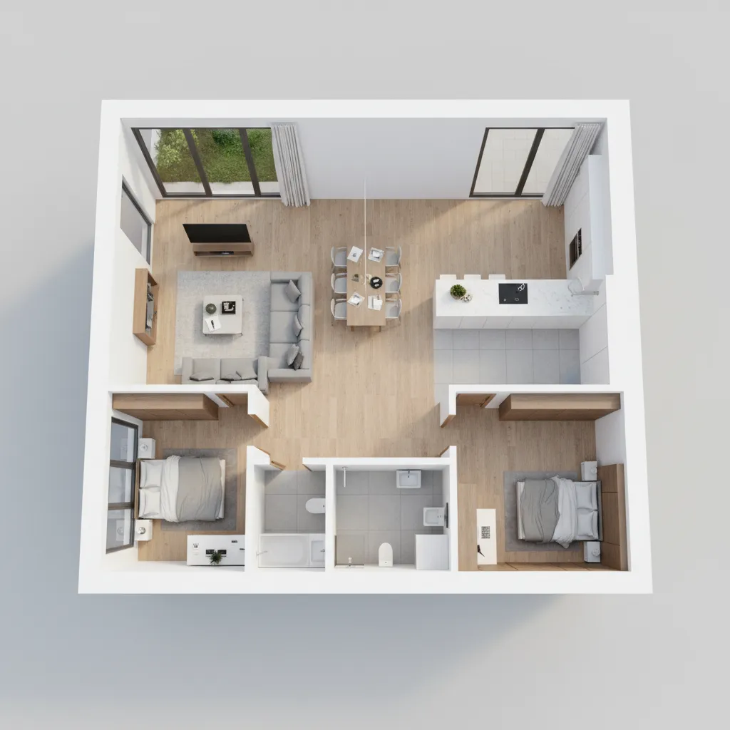 Visualización 3D de la distribución de una vivienda