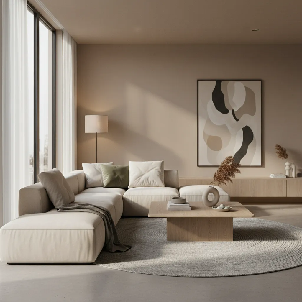 Render 3D realista de una sala moderna diseñada digitalmente