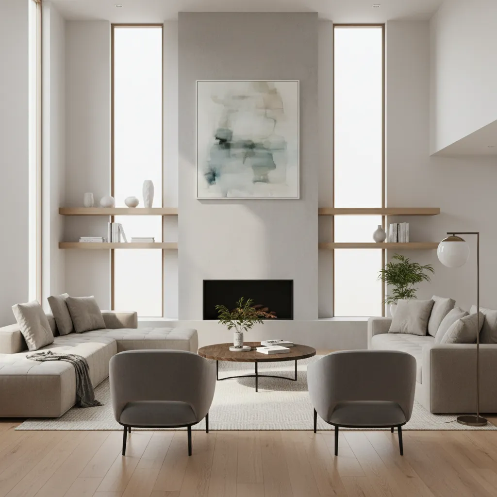 Render 3D realista de un salón moderno diseñado digitalmente