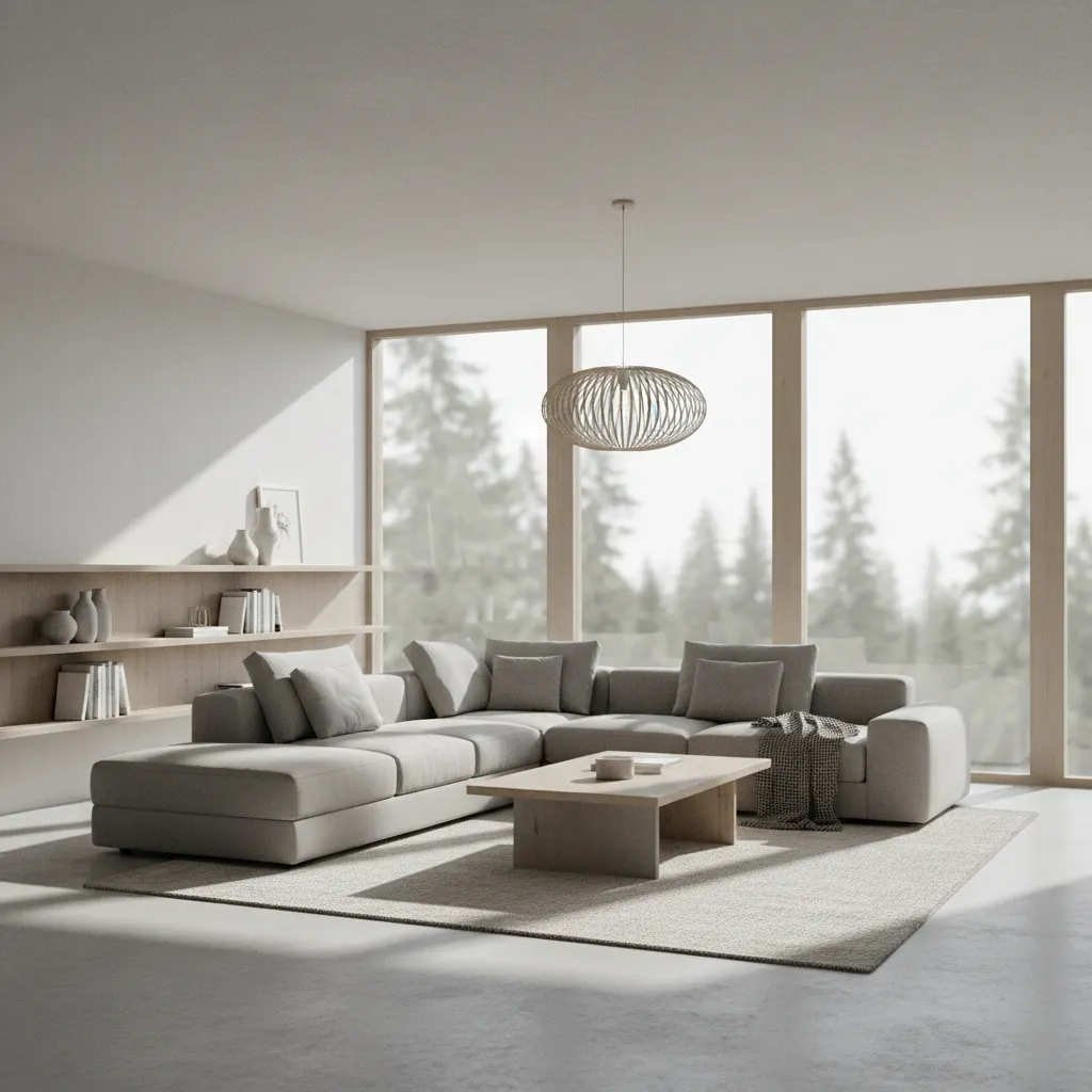 Render 3D de un salón moderno generado con un programa de diseño interior