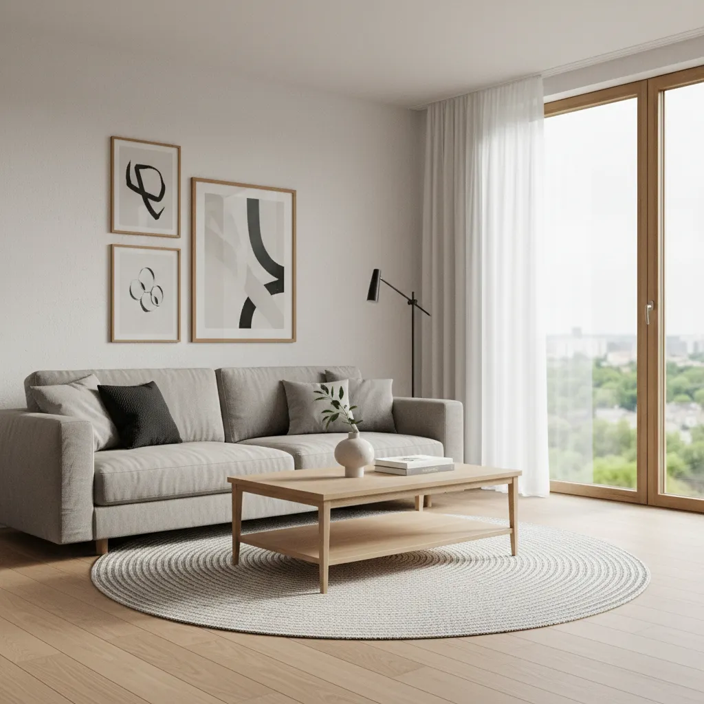 Render 3D de un salón moderno generado con un simulador de interiores