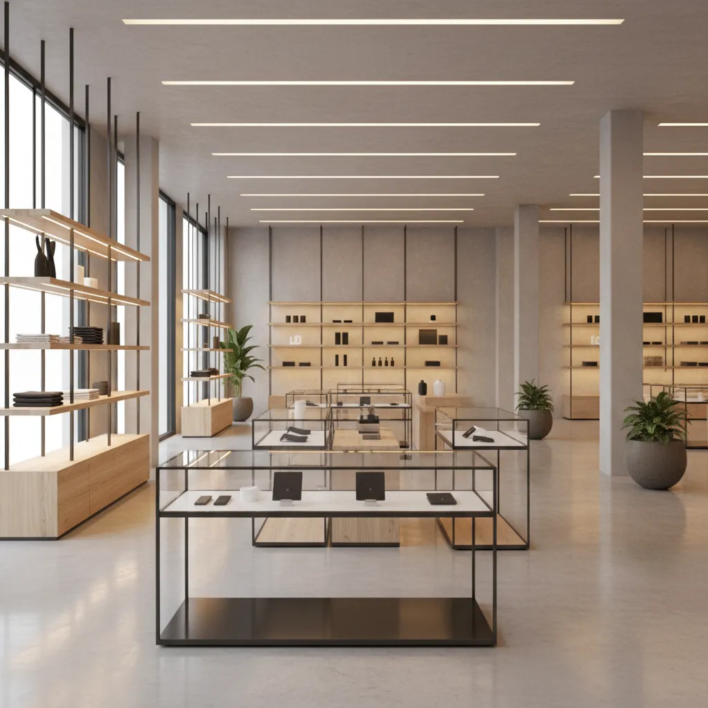 Render 3D realista de diseño interior de tienda