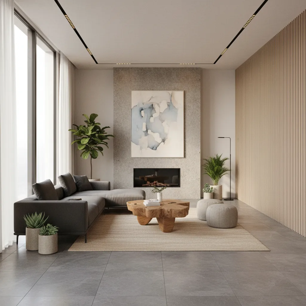 Render arquitectónico realista de un espacio interior moderno