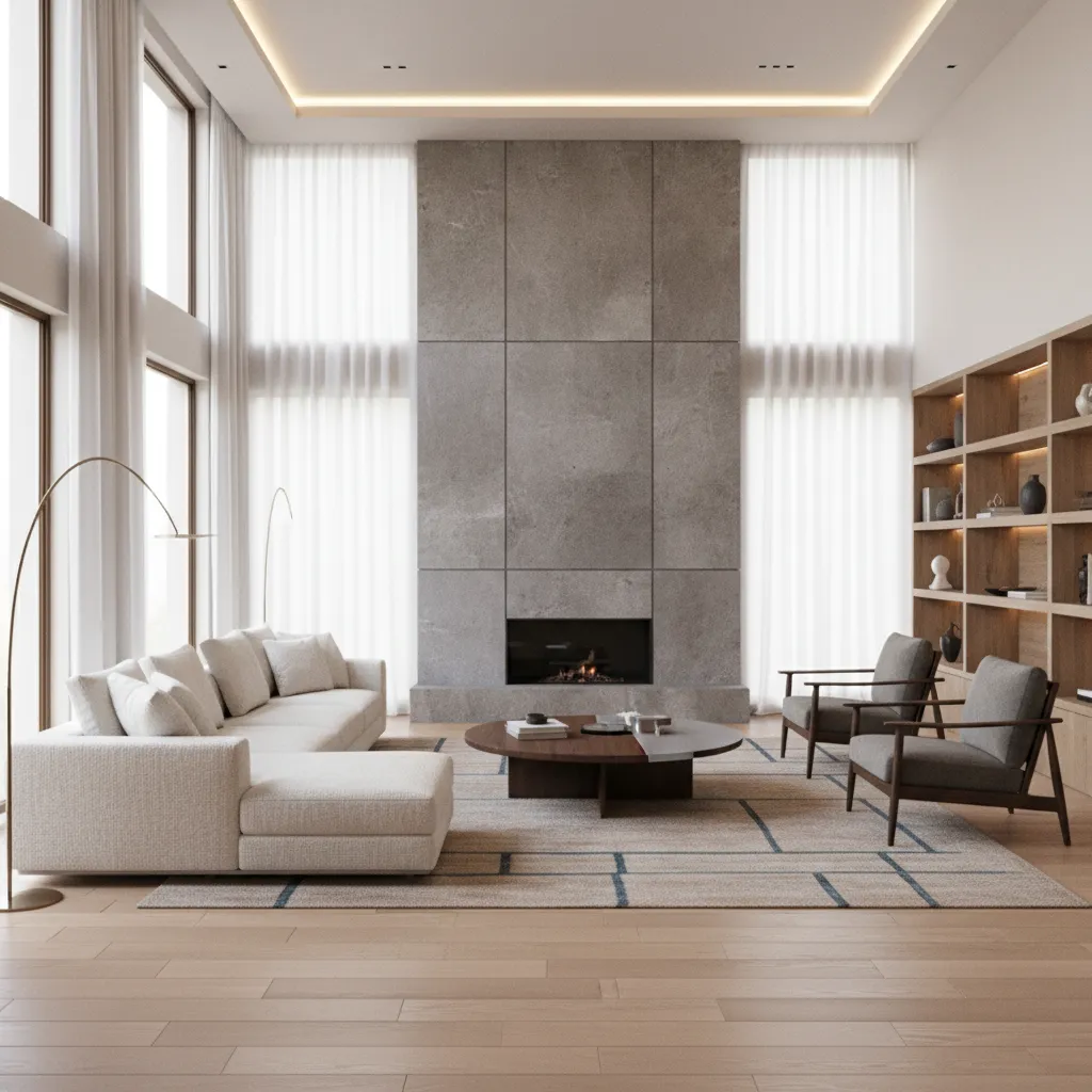 Render hiperrealista de un salón moderno diseñado digitalmente