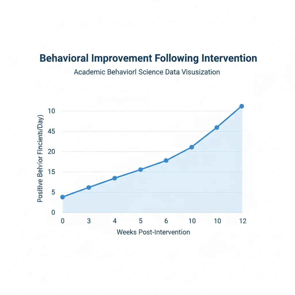 Line chart showing rising positive behavior scores over twelve weeks after the new training started