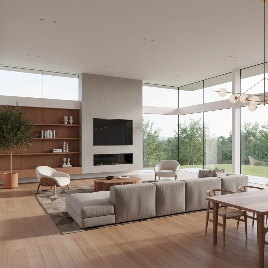 Render 3D realista de una vivienda moderna generada con software de diseño
